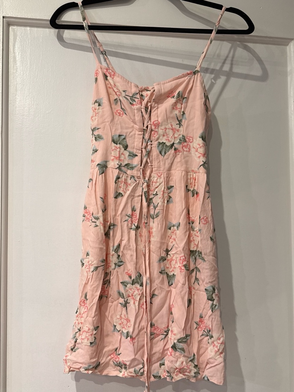 Hollister Pink Floral Mini Dress with Green Leaves